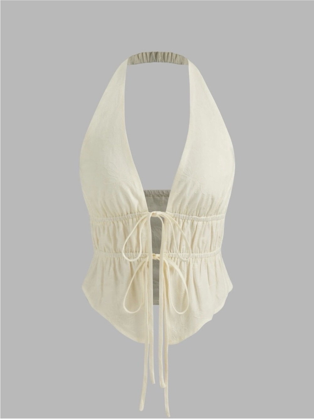 Cider Halter V-neck Knotted
Ruched Crop Top